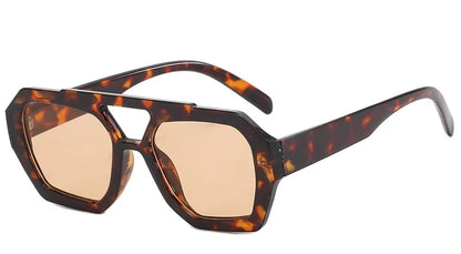 Fashion Pilot Oversized Sunglasses For Women New Double Bridges Sun Glasses Female Retro Square Leopard Purple Eyewear Trendy