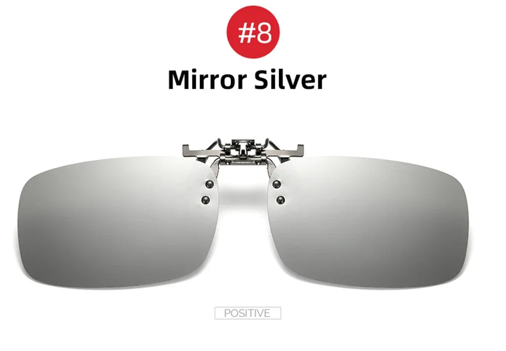 Classic Mirror Blue Flip Up Clip on Sunglasses Fishing Men Square Polarized Lens Metal Night Vision Driving UV400 Women Glasses