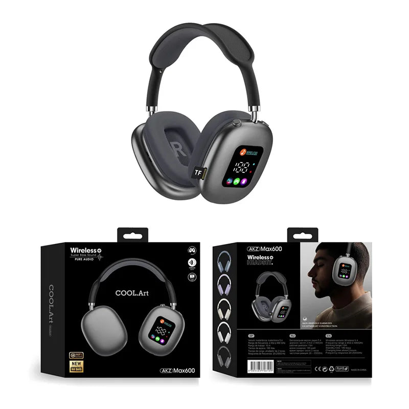 Wireless Bluetooth Headset with RGB Digital Display, Card Reader, Long Battery Life, HiFi Sound & Noise Reduction Earphones