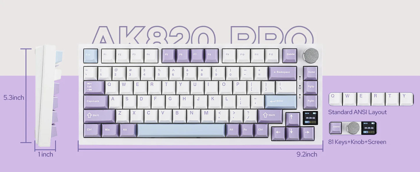 AK820 PRO AJAZZ 0.85TFT Screen Mechanical Keyboard Custom GlF image 3 Modes Hot-Swap