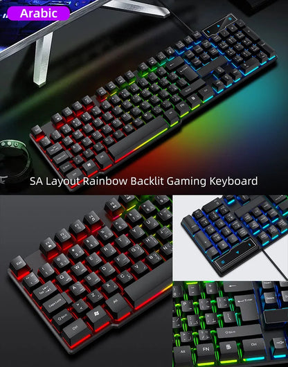 T20 Wired Keyboard Computer Accessories Russian Spanish Keyboard USB Game RGB Backlit Mechanical Touch Keycap Standard 104 Keys