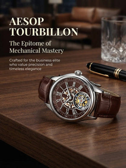 aesop Men's Watch Automatic Movement Mechanical Tourbillon Watch Skeleton Design Stainless Steel Case Waterproof Men's Watch 202