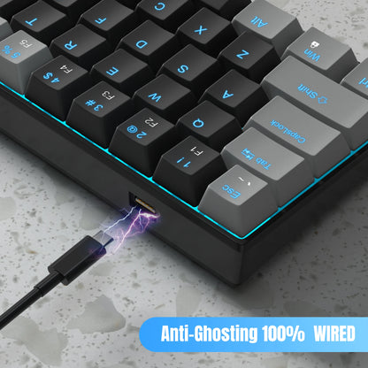 MageGee MK-Star61 60% Mechanical Gaming Keyboard 61Keys Sea Blue Backlit Small Compact Portable 60 Percent Gaming Keyboard Gamer