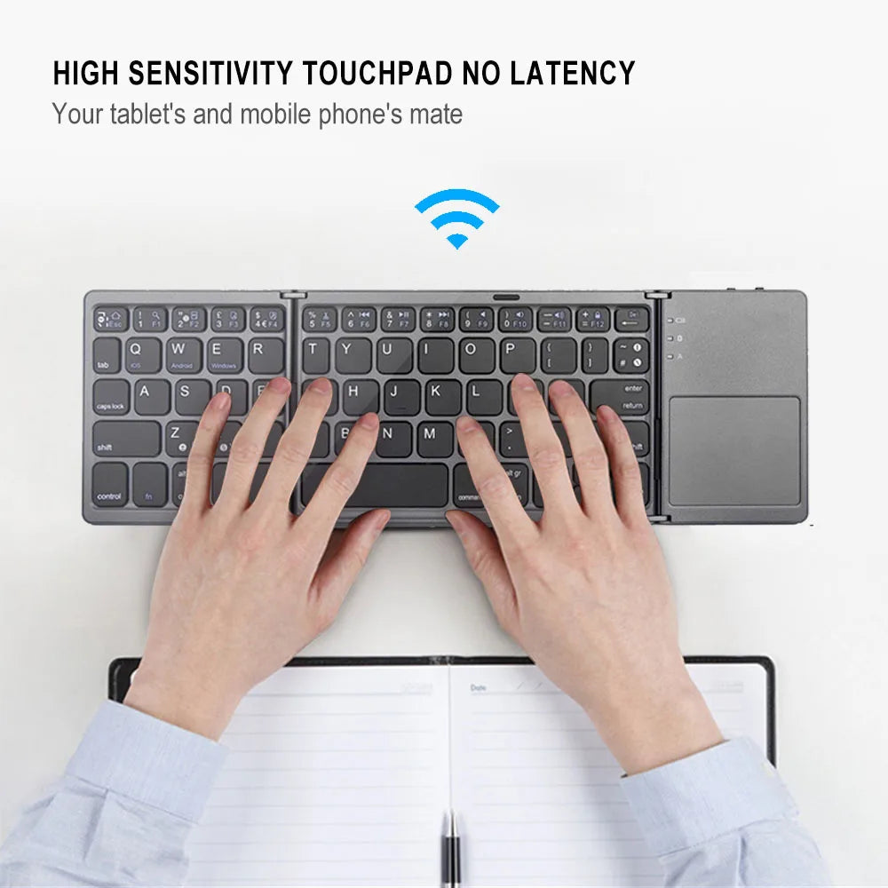 2026 Folding Bluetooth Keyboard Wireless Klavye English Russian with Type-C Charge Port for IOS/Android/Windows ipad Tablet