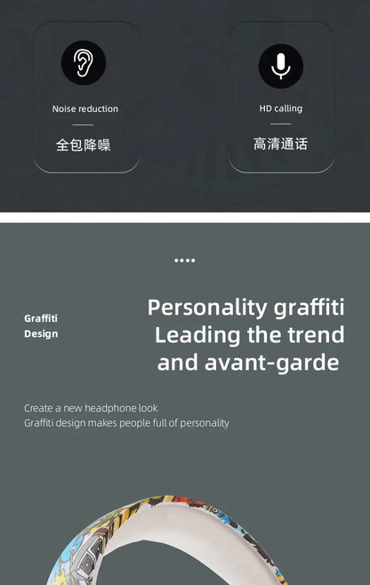 New Graffiti Wireless Bluetooth Gaming Headset LX-8686 with Mic, LED Light, TF Card Support, Deep Bass Over-Ear Headphones for PC, Gaming & Kids