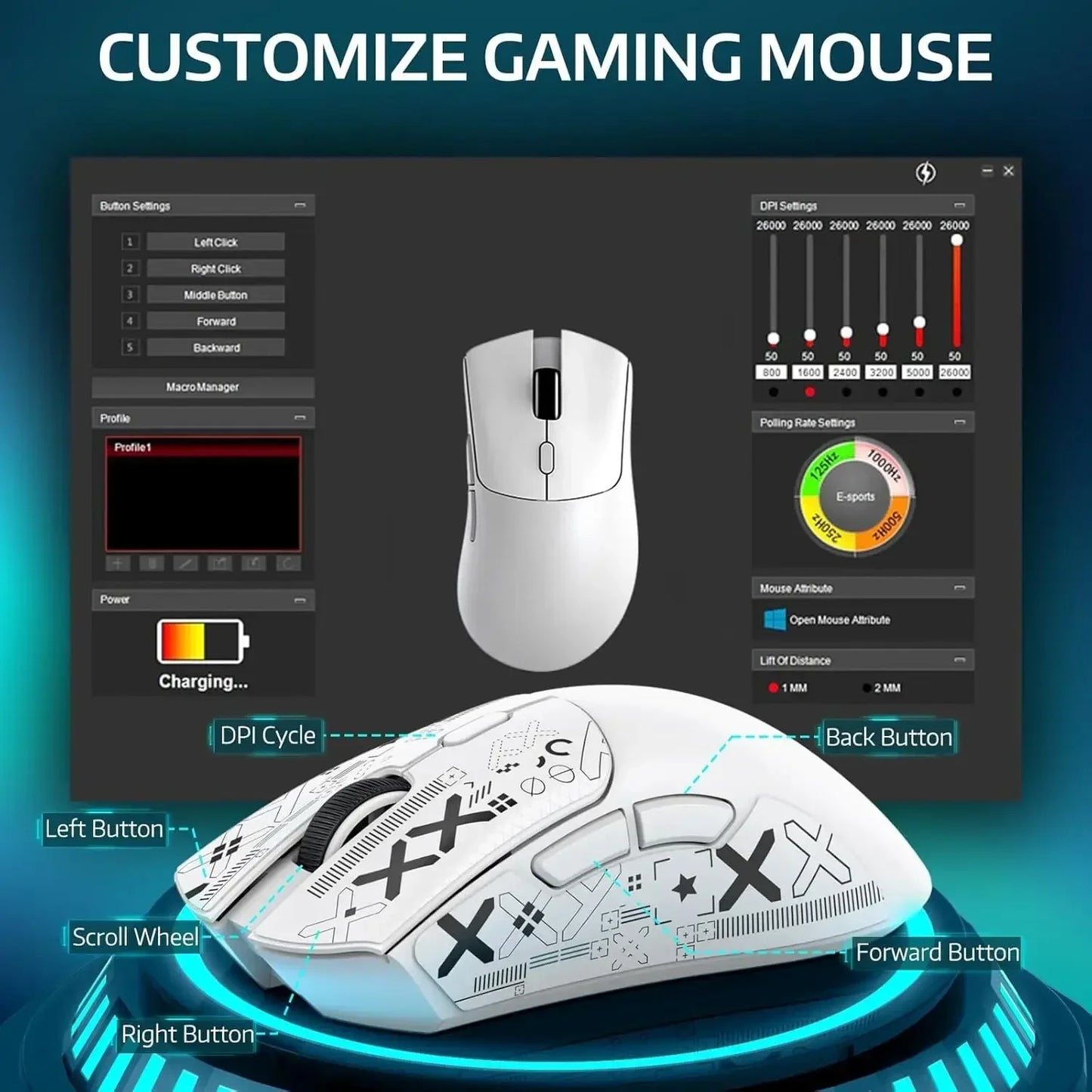 Attack Shark R1 Wireless Gaming Mouse, 55g Ultra-Lightweight Tri-Mode Gaming Mouse, PAW3311 Sensor, 18000 DPI, Bluetooth 5.2, 2.4GHz & USB-C for PC, Mac & Laptop