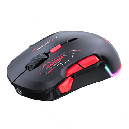 Mouse gaming macro MKESPN W12 cu 10 butoane, ambidextru, wireless Bluetooth, multicanal, tri-mode, ergonomic, RGB mare
