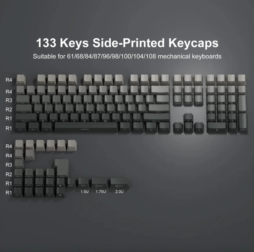 Neue Keycaps für 60/64/84/98/108 Gaming-Mechaniktastaturen mit MX-Switches, 135 Tasten, OEM PBT, seitlich graviert, Farbverlauf in Rot und Schwarz
