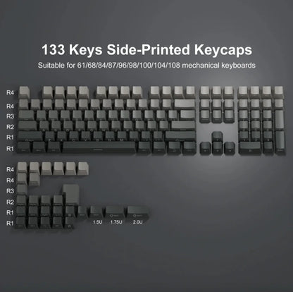 Neue Keycaps für 60/64/84/98/108 Gaming-Mechaniktastaturen mit MX-Switches, 135 Tasten, OEM PBT, seitlich graviert, Farbverlauf in Rot und Schwarz