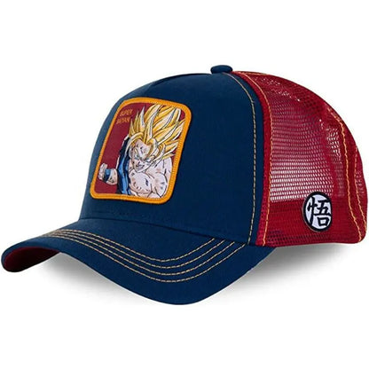 Casquette Dragon Ball Son Goku pour l'été : casquette de voyage à visière, pour homme, brodée, style hip-hop, visière pare-soleil, casquette trucker ajustable en maille
