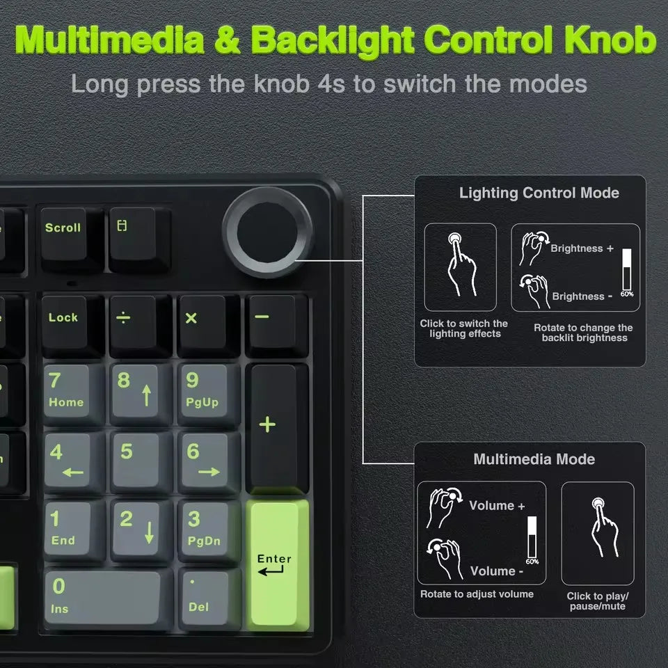 AULA F99PRO Gaming Mechanical Keyboard 99 Key Three Mode Wireless Hot Swappable Gasket Structure Custom Keyboard with Media Knob