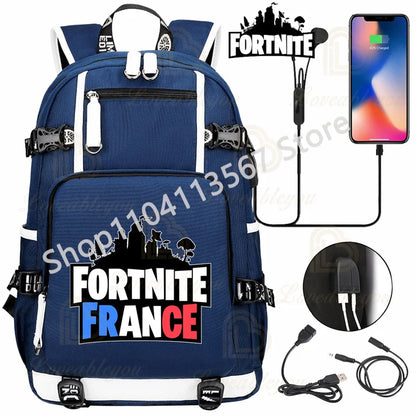 Ultima Knight F-Fortnited Battle Royale Backpack with USB Charging Anime Figures Study Stationery Compartment for Students