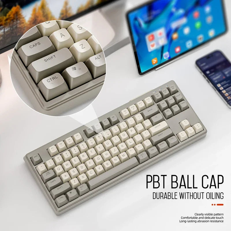 M87 Wireless Bluetooth Dual Mode Keyboard, Mechanical Feeling Gaming Gaming Office Mute PBT Ball Cap Rainbow Light