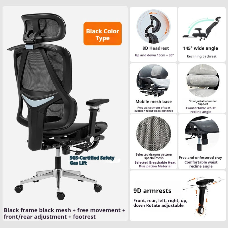 Sedia da gaming ergonomica con poggiatesta 8D, supporto lombare 3D, braccioli 9D, sedia da computer in rete reclinabile a 145° per ufficio e gaming
