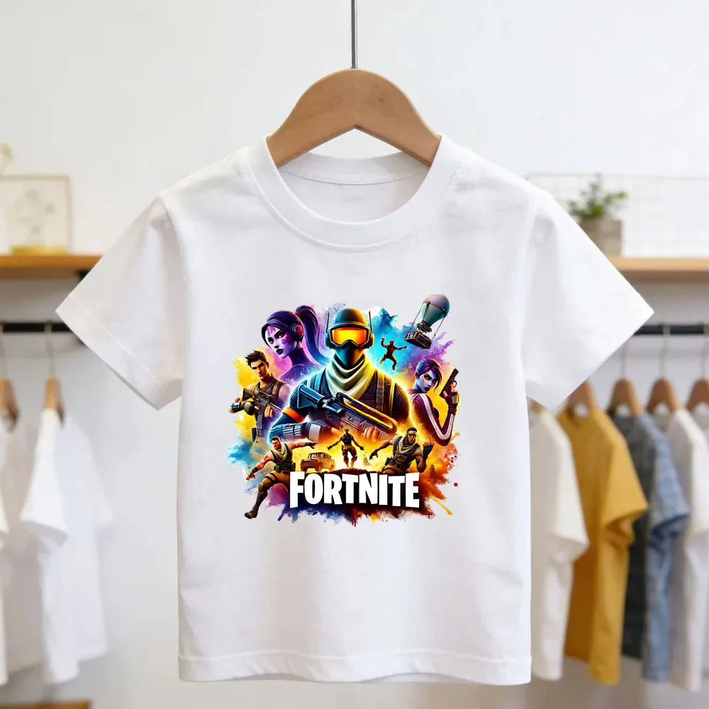Fortnites Theme Cartoon Printed T-Shirt Summer Child White Cotton T-Shirt Cartoon Hot Game Fortnite Short Sleeve