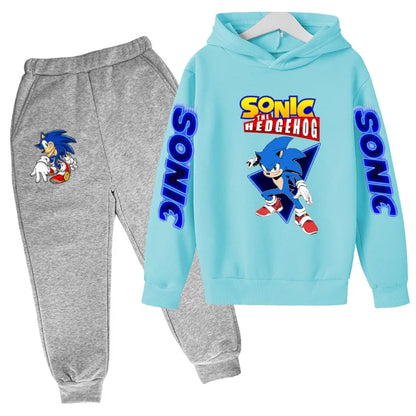 Kids Supersonic Clothing Jogging Blue Sweatshirt Top Coat+Pants Two-piece set Hoodie Boys Girls3-12Yrs Clothes Casual Sports Set