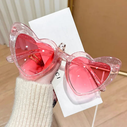 New Vintage Retro Instagram Heart-Shaped Transparent Pink Shiny Sunglasses for Girls Beach Party Birthday Photo Fashion Eyewear