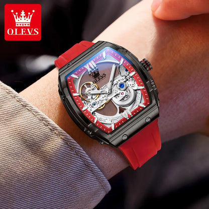 OLEVS 6779 fashion men's watches waterproof Transparent dial silicone tape mechanical watch for man Original brand wristwatch