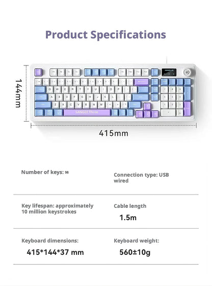 RGB 98Key Silent Keyboard and Mouse Set Wired Mechanical Feel with Screen Display Gaming Office Combo for PC Laptop Desktop