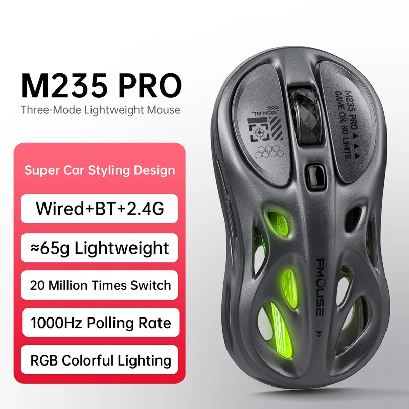 Draadloze 2.4G tri-mode RGB-gamingmuis met hol, lichtgewicht ontwerp, Chroma-verlichting, bekabeld, Bluetooth, e-sports muiscontroller