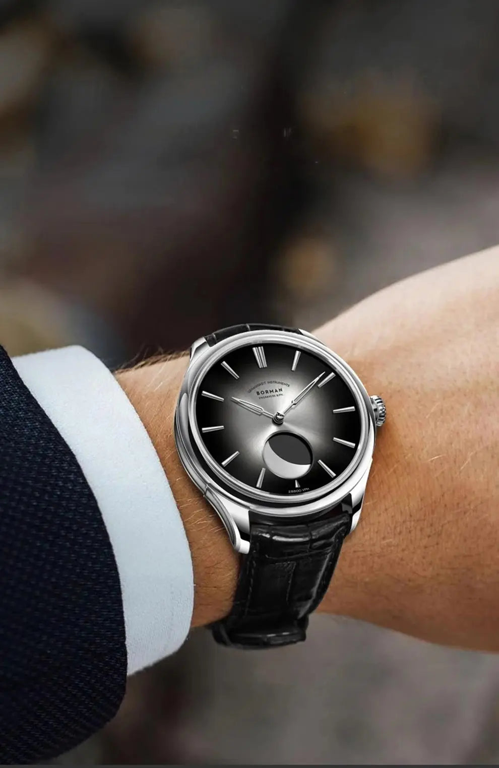 BORMAN 41.5mm 5ATM Waterproof Mechanical Watches Moon Phase Luxury Designer Men Dress Automatic Wristwatch