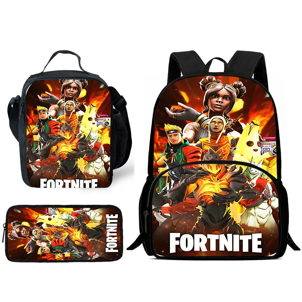 Trendiges Gaming-Design Kinder-Rucksack F-FortniteS mit Lunchbag und Federmäppchen, Schulranzen mit großem Fassungsvermögen für Jungen und Mädchen, ideales Geschenk