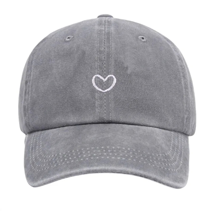 1pc Retro Washed Little Heart Embroidered Ponytail Baseball Cap  for Women,Outdoor Sports Adjustable Women's Cap for Daily Wear