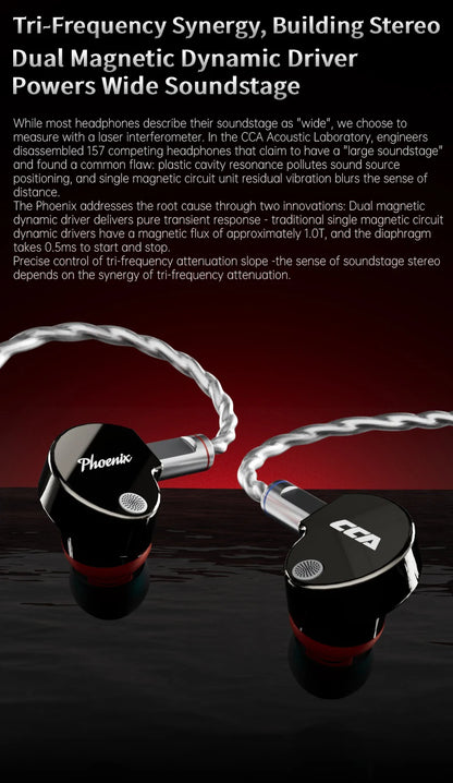 CCA Phoenix HiFi Wired Earphones Metal Alloy In-Ear Headphones with 10mm Dual Magnetic Dynamic Driver for Gaming & Music