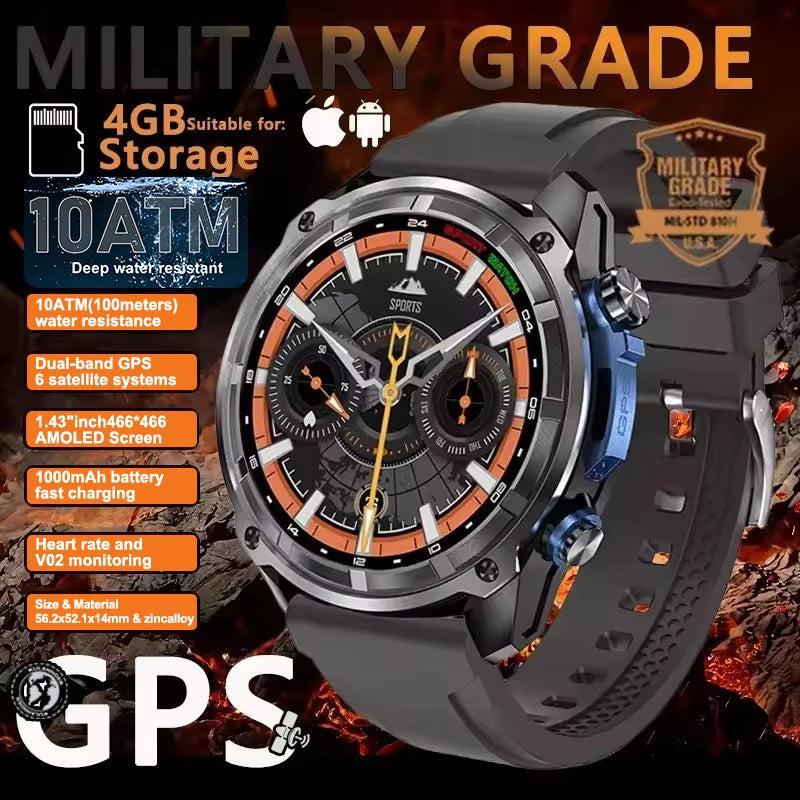 New Men TANK GPS Map Smart Watch Outdoor Compass 1000mAh Large Battery 10ATM Waterproof Bluetooth Call Sports AMOLED Smartwatch