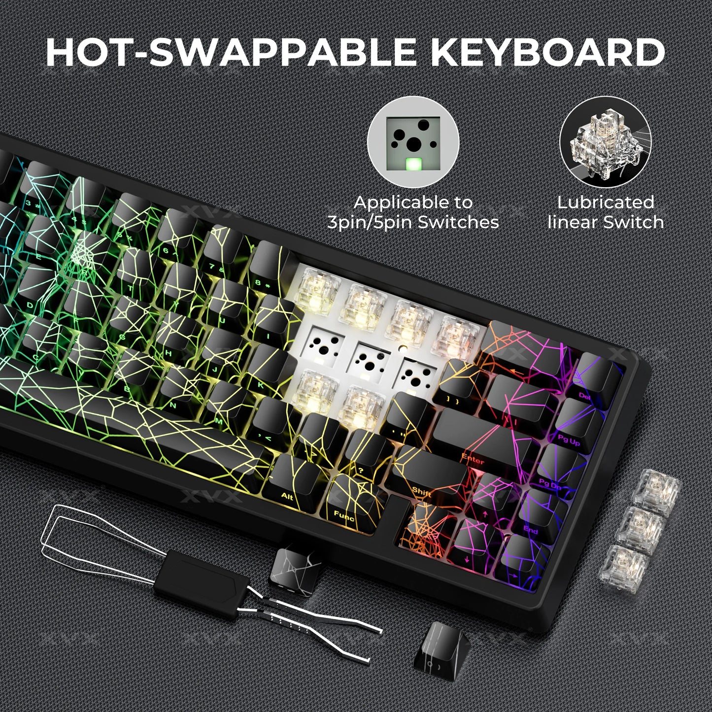 XVX Spider Web Keyboard M67 JadeStone With IMD-Tech Keycaps Tri-Mode Connection Custom RGB Backlight Keyboard 60%
