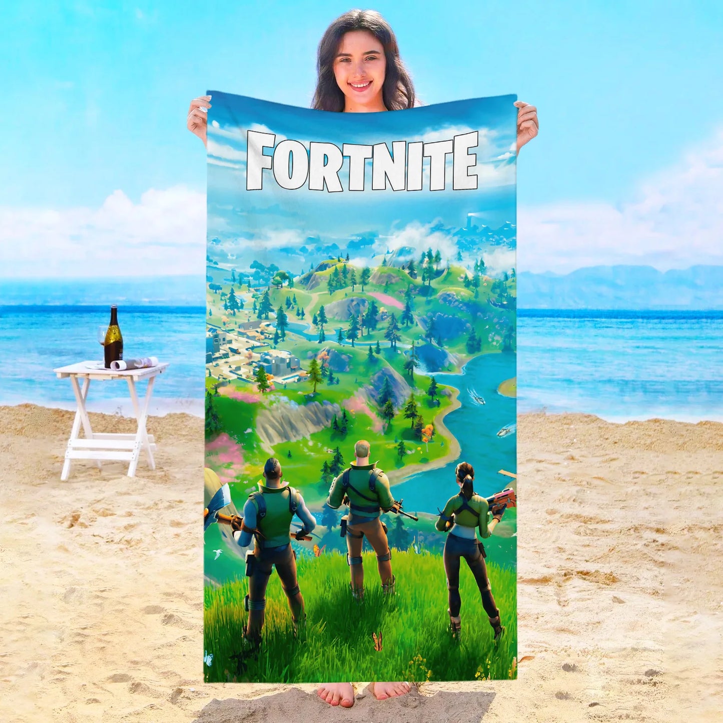 Toalha de Praia Game F-Fortnites em Microfibra para Hotel, Casa de Banho, Sauna, Spa, Praia, Viagem, Piscina, Casa, Banho de Bebé, Ginásio e Duche
