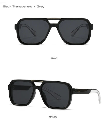 SO&EI Fashion Double Bridges Square Sunglasses Women Retro Rivets Blue Tea Shades UV400 Men Outdoor Gradient Sun Glasses