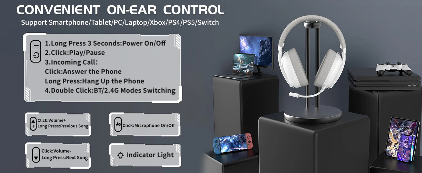ATTACK SHARK L80PRO Wireless Gaming Headset – Tri-Mode Bluetooth Headphones with Dual Microphone, Lightweight Design & Premium Gaming Audio