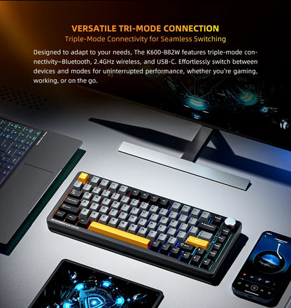 Machenike K600-B82W Mechanical Keyboard Tri-Modes Gasket Mounted 75% ANSI Layout  RGB Backlit Wireless Gaming Keyboard