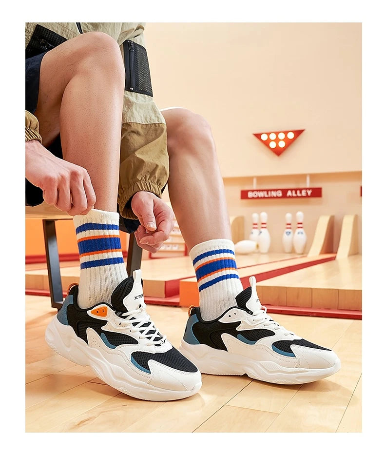 Xtep Casual Shoes For Men Breathable Thick Sole Heightened Lightweight Strong Wrapping Street Style Sports Shoes 977319320047