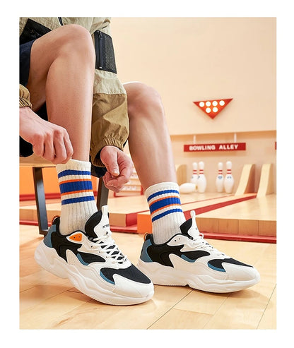 Xtep Casual Shoes For Men Breathable Thick Sole Heightened Lightweight Strong Wrapping Street Style Sports Shoes 977319320047