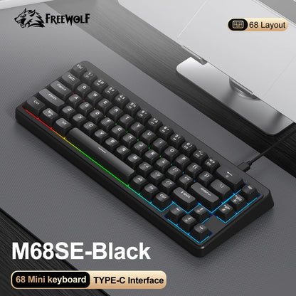 FREEWOLF M68SE Mechanical Feel Keyboard 68 Keys Mini Wired Compact Keyboard Silent for Laptops,Gaming and Office Use