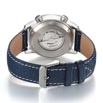 BERNY Men's Automatic Diver Watch Supper Luminous Sapphire AR Coated MlYOTA 8215 Leather Strap Mechanical Diving Watches for Men