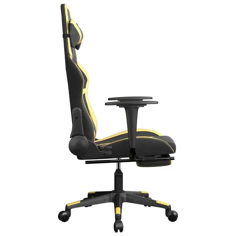 Gaming Chair with Footrest Black and Gold 67X64X116-127 cm in Imitation Leather, Reclining 360 Swivel Chair ° Can Carry 110 kg