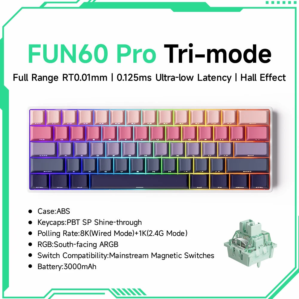 MONSGEEK FUN60 Pro & Max HE Magnetic Gaming Keyboard, 60% Wireless Mechanical Keyboard with 0.01mm Rapid Trigger, 8K Polling Rate, ARGB and Tri-Mode Connectivity