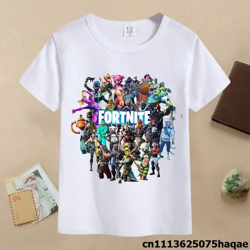 Sommer-Fortnite-Kinder-T-Shirt mit Cartoon-Spielfigur-Print, lässiges Sport-T-Shirt für Jungen, kurzärmelig, Kinderbekleidung