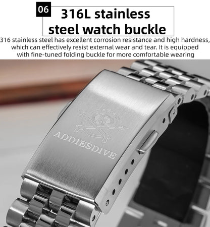 ADDIESDIVE New Men's Watch AD2073 Sapphire Glass 36mm VH31 Sunburst Quartz Watches 10Bar Waterproof Diving Luminous Wristwatch