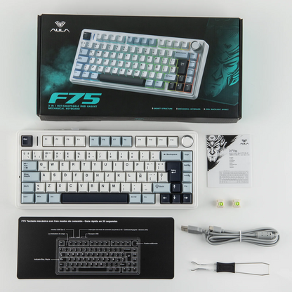 EPOMAKER AULA F75 ISO-ES 75% QWERTY español, teclado mecánico gaming inalámbrico con cable/Bluetooth/2.4GHz, hot-swap, montaje gasket y retroiluminación RGB