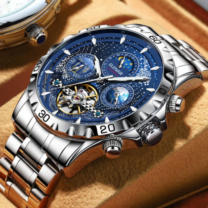 Relojes para hombre GLENAW Design, marca líder de lujo, moda y negocios, reloj automático impermeable para hombre, reloj mecánico para hombre