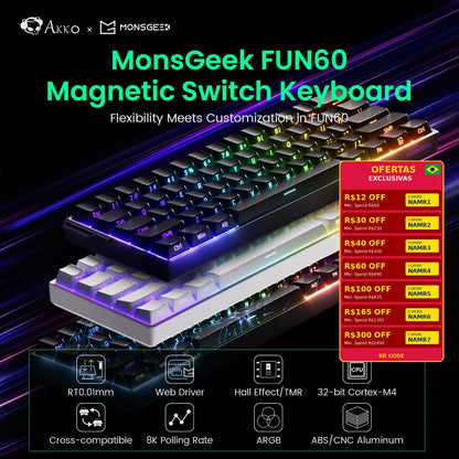 Akko MonsGeek FUN60 Mechanical Keyboard Magnetic Switch 60% Gaming Keyboards Rapid Trigger 0.01mm 8K ARGB HE/TMR Custom Keyboard