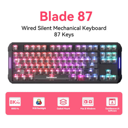 DarKBeacon RGB 87 Keys Compact TKL Keyboard USB Wired Hot-Swappable Silent Mechanical Keyboards for Windows Laptop PC Game Work