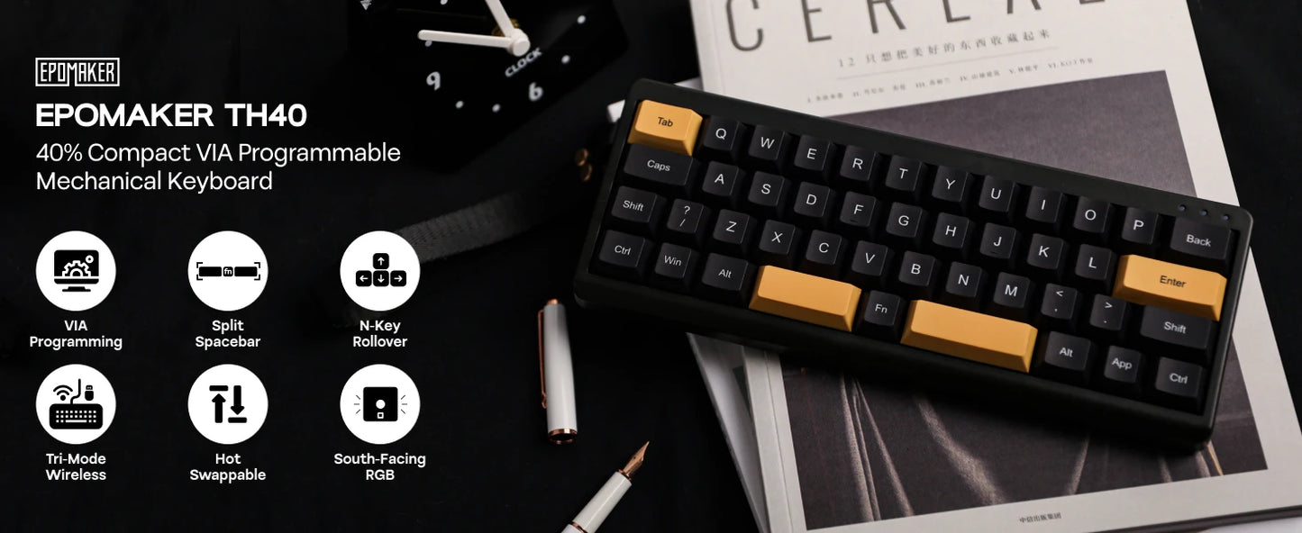 EPOMAKER TH40 VIA Ultra-Compact 40% Layout Hot-Swap Gasket-mounted Wired/Bluetooth/2.4G Wireless Mechanical Keyboard