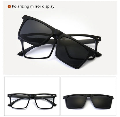 Myopia Polarized Magnet Sunglasses Women Men Clip On Glasses Square Optic Spectacle 6 In 1 Eyeglass Frames -0.5 TO -10