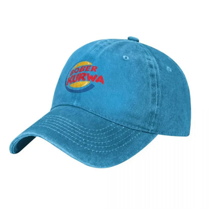 Casquette de baseball Burger King inspirée du mème « Bober Kurwa » – Casquettes en denim vieilli – Style vintage – Activités de plein air – Casquette souple non structurée