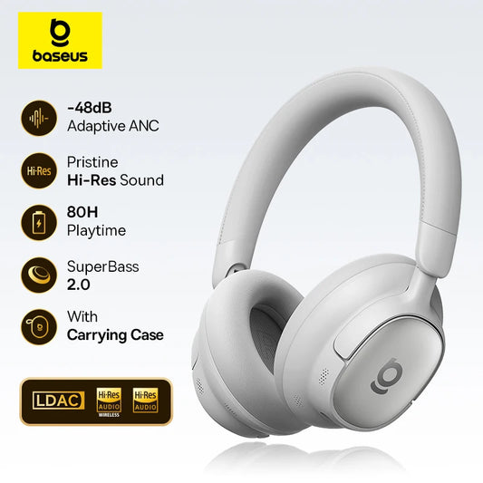 Baseus Bowie MH1 Bluetooth 6.0 Wireless Headphones with 48dB ANC, Hi-Res LDAC Audio, Baseus Bowie MH1 Noise Cancelling Over Ear Headset with 80H Battery